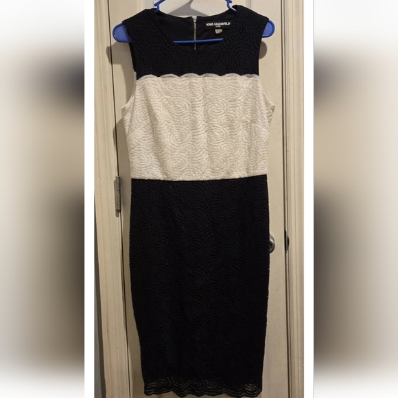Karl Lagerfeld Size 10 Fitted Lace Business Dress. Navy/White - Picture 1 of 7
